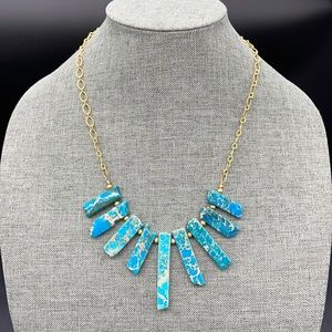 Whitley V Blue NWT Turquoise Bar and Goldtone Bead/Link Statement Necklace